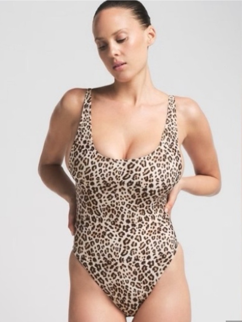 SKIMS Leopard Print One-Piece Swimsuit in Beige and Brown